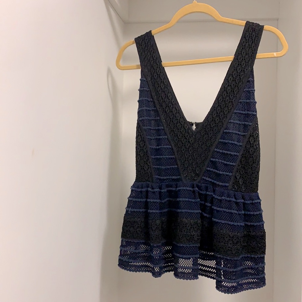 Chelsea 28 Navy and Black sleeveless peplum top